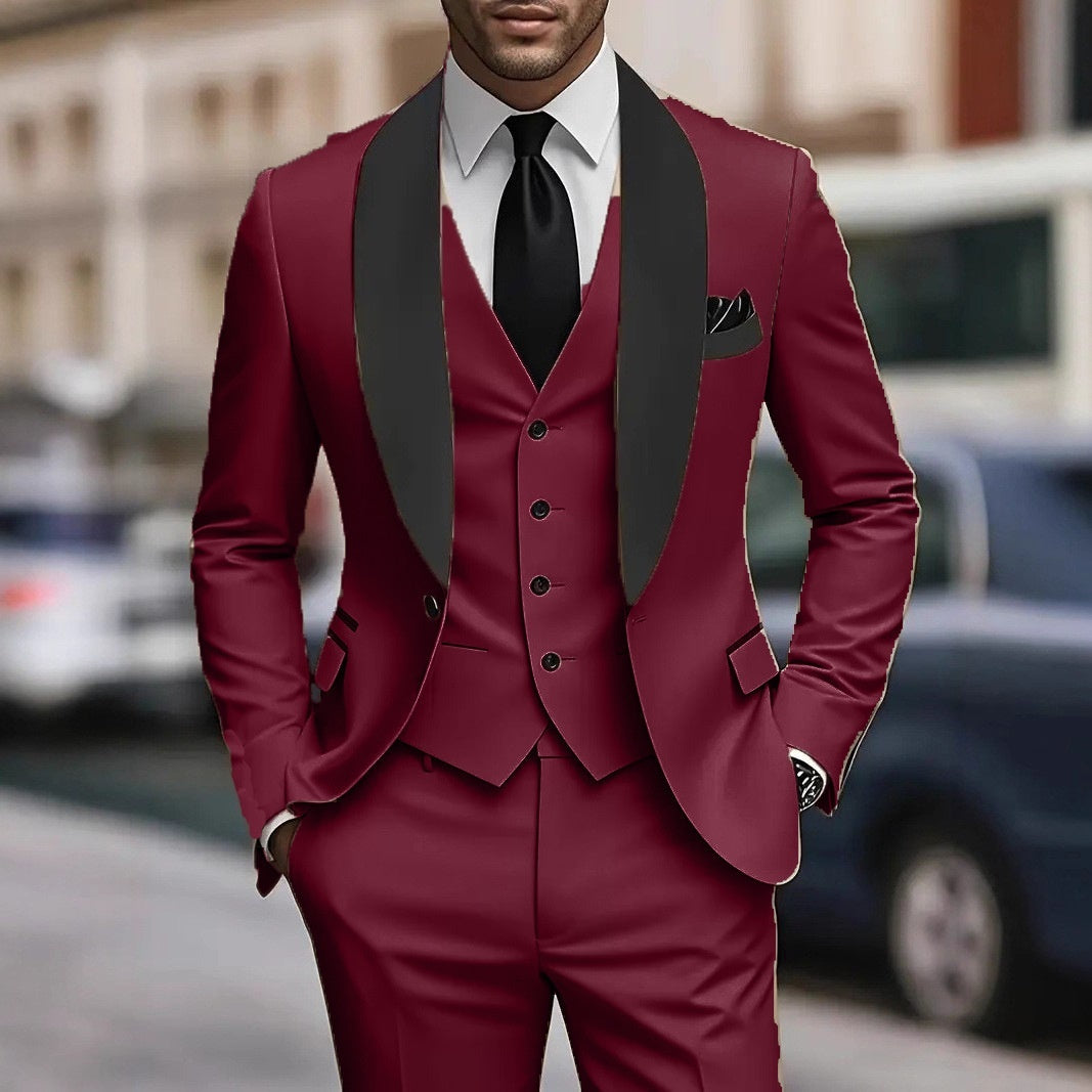Mens Business-Casual Three-Piece Suit Korean-Style Slim Fit