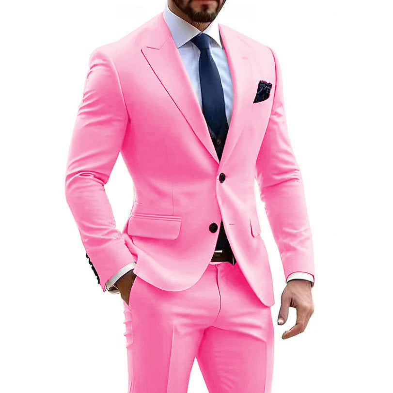 Mens Formal Business-Casual Slim-Fit Two-Piece Suit For Meetings